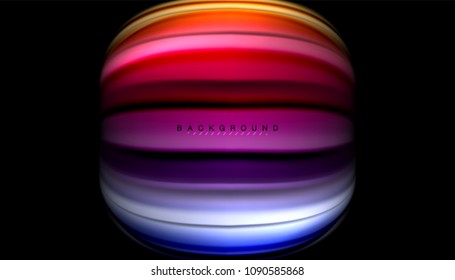 Fluid wavy multicolored lines on black, vector background, dynamic motion pattern