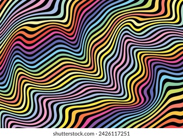 Fluid wavy rainbow color vector for background design.