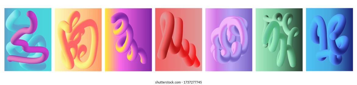 Fondo de formas onduladas y fluidas establecido para el cartel o el volante. Resumen de la colección de fondo líquido con diferentes colores. 3.º estilo futurista.