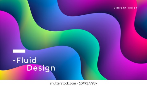 Fluid wide poster design with vibrant colorful wave shapes. Vector illustration