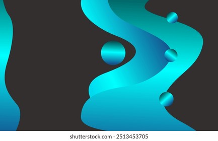 "fluidity". Dynamic waves abstract fluidity blue colors gray background design