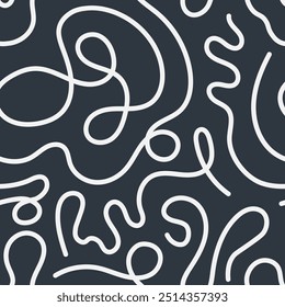 Fluidity Line Seamless Pattern. Hand drawn black and white abstract background with liquid organic shapes curve and squiggles. Repeat vector illustration