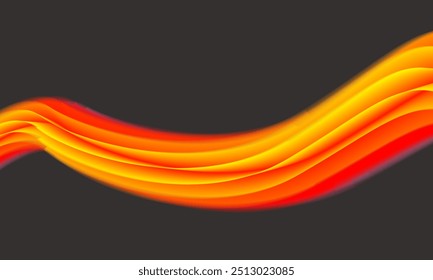 fluidez. Ilustração vetorial arte digital abstrata cores amarelas, vermelhas e azuis em um fundo gradiente escuro. A composição inclui esferas flutuantes em azul-petróleo e branco, criando uma sensação de profundidade