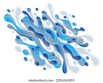 Fluids blue liquid shapes in motion vector abstract graphic design element, dynamic modern art flowing and changing forms, gradients lava bubbles.