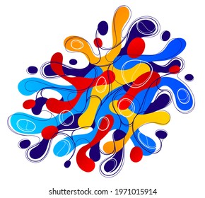 Fluids colorful liquid shapes in motion vector abstract graphic design element, dynamic modern art flowing and changing forms, gradients lava bubbles.