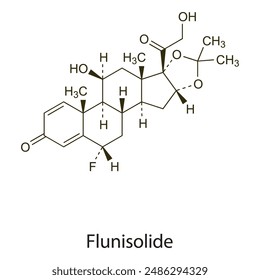 Flunisolide Acetonide flat skeletal molecular structure Corticosteroid drug used in inflammation treatment. Vector illustration scientific diagram.