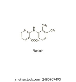 Flunixin flat skeletal molecular structure NSAID drug used in Pain treatment. Vector illustration scientific diagram.