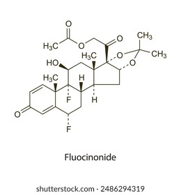 Fluocortin flat skeletal molecular structure Corticosteroid drug used in inflammation treatment. Vector illustration scientific diagram.
