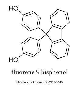 Fluorene-9-bisphenol (BHPF) molecule. Used as alternative to bisphenol A (BPA) but found to be endocrine disruptor as well. Skeletal formula.