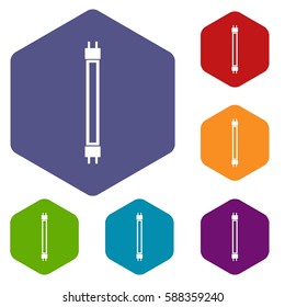 Fluorescence lamp icons set rhombus in different colors isolated on white background