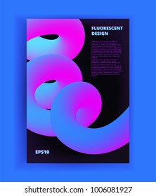 Fluorescent A4 template of spring figure in bright pink and blue colors on dark background made in vector
