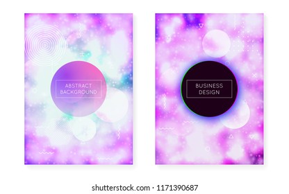 Fluorescent background with liquid neon shapes. Purple fluid. Luminous cover with bauhaus gradient. Graphic template for placard, presentation, banner, brochure. Refulgent fluorescent background.
