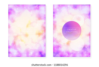 Fluorescent background with liquid neon shapes. Purple fluid. Luminous cover with bauhaus gradient. Graphic template for brochure, banner, wallpaper, mobile screen. Shiny fluorescent background.