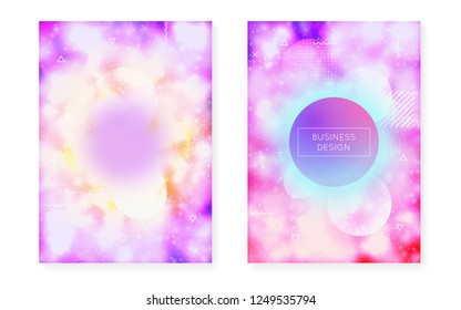 Fluorescent background with liquid neon shapes. Purple fluid. Luminous cover with bauhaus gradient. Graphic template for brochure, banner, wallpaper, mobile screen. Lucid fluorescent background.