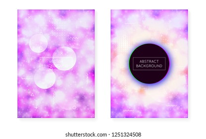 Fluorescent background with liquid neon shapes. Purple fluid. Luminous cover with bauhaus gradient. Graphic template for placard, presentation, banner, brochure. Iridescent fluorescent background.