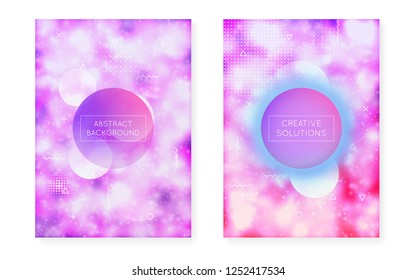 Fluorescent background with liquid neon shapes. Purple fluid. Luminous cover with bauhaus gradient. Graphic template for flyer, ui, magazine, poster, banner and app. Bright fluorescent background.