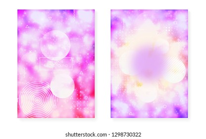Fluorescent background with liquid neon shapes. Purple fluid. Luminous cover with bauhaus gradient. Graphic template for book, annual, mobile interface, web app. Futuristic fluorescent background.