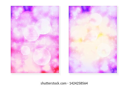 Fluorescent background with liquid neon shapes. Purple fluid. Luminous cover with bauhaus gradient. Graphic template for brochure, banner, wallpaper, mobile screen. Retro fluorescent background.
