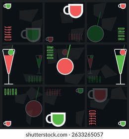 Fluorescent black squared sign, coffee and drink icon and logo. Vector design