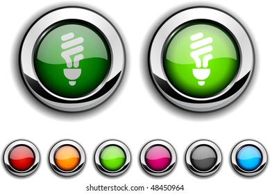 Fluorescent bulb realistic buttons. Vector illustration.