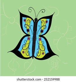 Fluorescent butterfly abstract vector illustration background hand drawn 