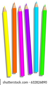fluorescent colored pencils for luminous, glowing and dynamically vibrant artworks - isolated vector illustration on white background.