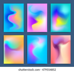 Fluorescent colors backgrounds set. Holographic effect. Applicable for gift card,cover,poster,brochure,magazine. Vector template.