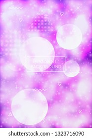 Fluorescent cover with liquid neon shapes. Purple fluid. Luminous background with bauhaus gradient. Graphic template for placard, presentation, banner, brochure. Magic fluorescent cover.