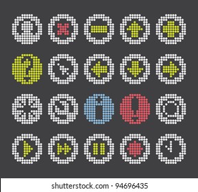 fluorescent dot-based icons and signs set for control screens and web design. more icons are available. vector illustration