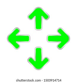 fluorescent green expand arrow isolated on white, arrows pointing out in a square shape, expand arrow icon for resizes, drag arrow for all direction app, arrows pointer cursor of mouse expanding icon