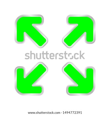 fluorescent green expand arrow isolated on white, arrows pointing out in a square shape, expand arrow icon for resizes, drag arrow for all direction app, arrows pointer cursor of mouse expanding icon