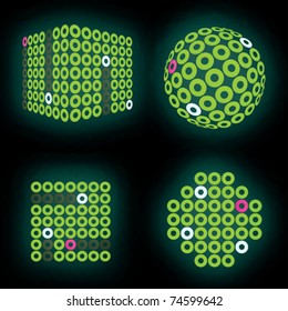 fluorescent green neon cube on deep black backdrop