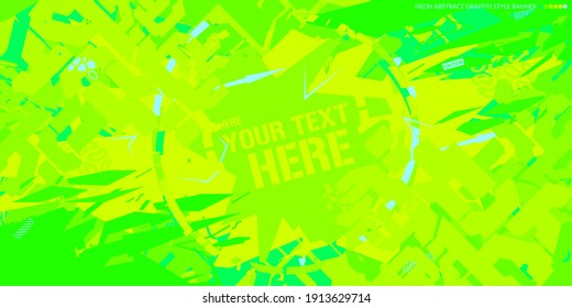 Fluorescent Green And Yellow Neon Abstract Graffiti Style Banner Vector Illustration Art
