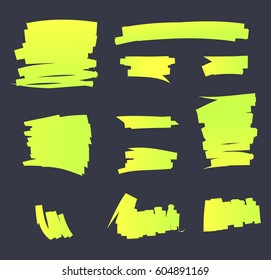 Fluorescent handwritten marker highlights. Design elements for note-taking and highlighting important sections of text.