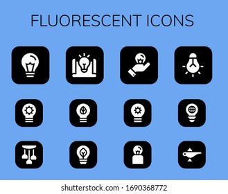 conjunto de iconos fluorescentes. 12 iconos fluorescentes rellenos.  Iconos modernos sencillos, como: Idea, Lámpara, Bombilla Ecológica, Bombilla, Tungsteno, Bombilla