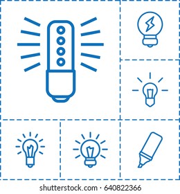 Fluorescent icon. set of 6 fluorescent outline icons such as highlighter, light bulb