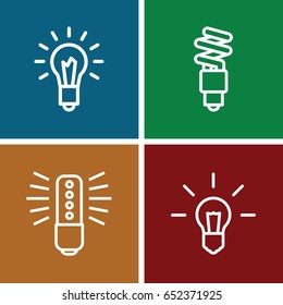 Fluorescent icons set. set of 4 fluorescent outline icons such as light bulb, fluorescent lamp