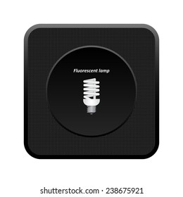 fluorescent lamp black square plastic button, vector, EPS 10