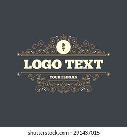 Fluorescent lamp bulb sign icon. Energy saving. Idea and success symbol. Flourishes calligraphic ornament. Vector