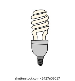 Fluorescent Lamp colored outline. Bubble Lamp in doodle style isolated on white background. Hand drawn vector art.