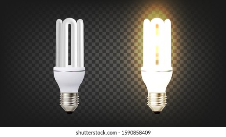 Lámpara Fluorescente Con Vector De Balasto Electrónico. Fondo Temporal Moderno De Energía Eléctrica Y Lámpara Ligera Que Ahorra Energía. Tipo de dispositivo de iluminación Mockup Realista 3d Ilustración