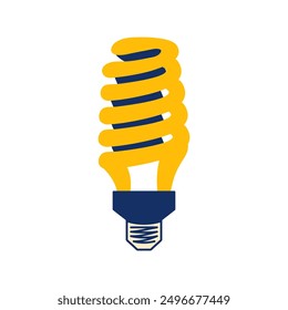 Fluorescent lamp isolated. Energy saving light bulb. Alternative lighting equipment with a spiral. Illumination. Saving electricity. Flat style. Color image - yellow and blue. Vector illustration