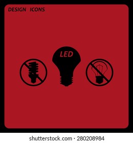 fluorescent lamp, LED lamp, incandescent bulb . icon. vector design. Flat design style 