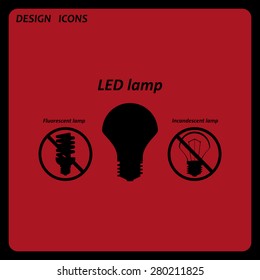 fluorescent lamp, LED lamp, incandescent bulb . icon. vector design. Flat design style 