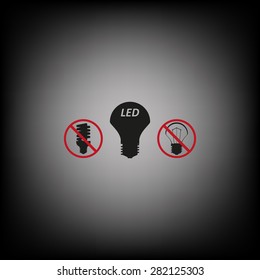 fluorescent lamp, LED lamp, incandescent bulb . icon. vector design