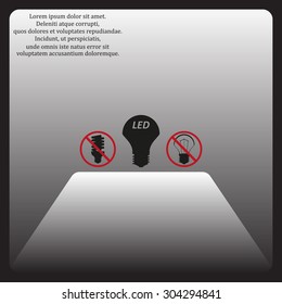 fluorescent lamp, LED lamp, incandescent bulb . icon. vector design