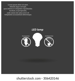 fluorescent lamp, LED lamp, incandescent bulb . icon. vector design