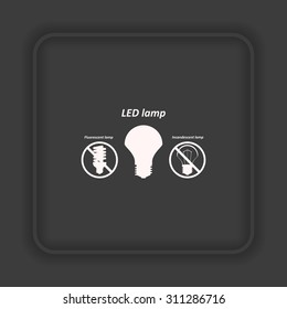 fluorescent lamp, LED lamp, incandescent bulb . icon. vector design