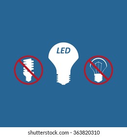 fluorescent lamp, LED lamp, incandescent bulb . icon. vector design