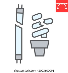 Fluorescent lamp waste color line icon, recycle and ecology, lamp waste vector icon, vector graphics, editable stroke filled outline sign, eps 10